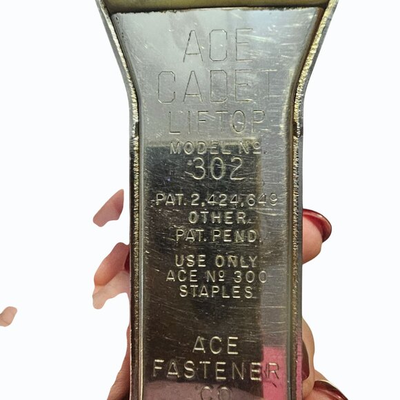 Vintage 5" ACE CADET Model 302 Lift Top STAPLER USA CHROME Black MCM USA - Picture 8 of 10